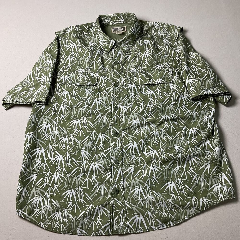 Duluth Trading Co Mens Size XL Green Bamboo Button Up Fishing Shirt